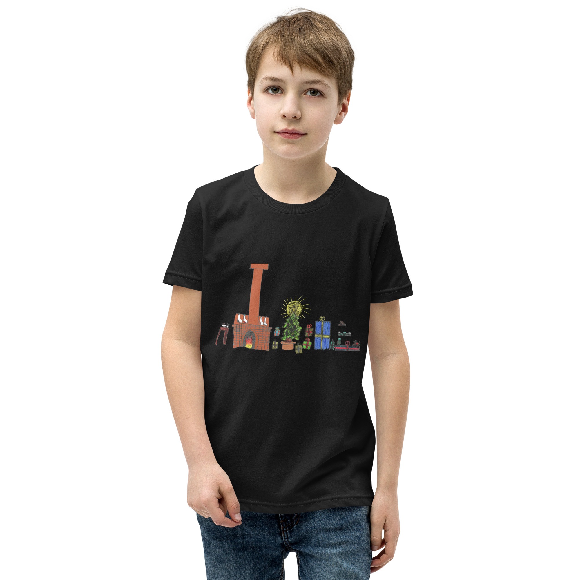 Christmas Living Room Black Youth T-Shirt - Image 2
