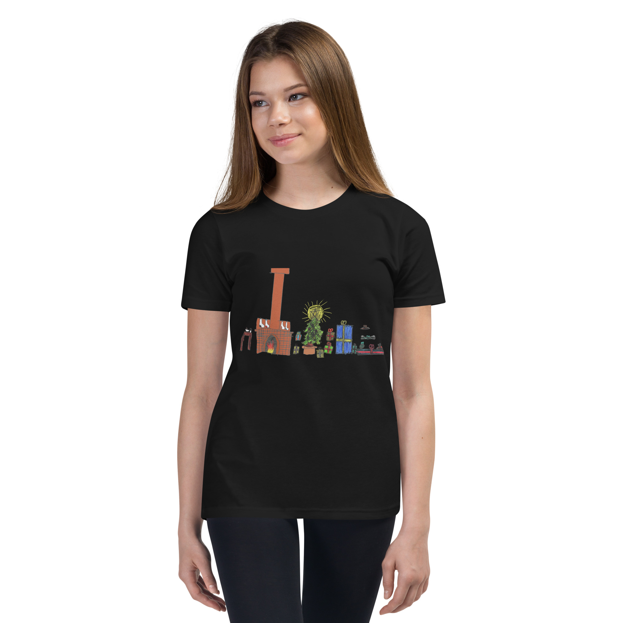 Christmas Living Room Black Youth T-Shirt - Image 3